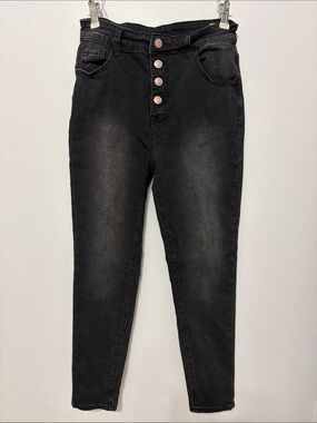 SHEIN Black High-Rise Button-Fly Skinny Jeans